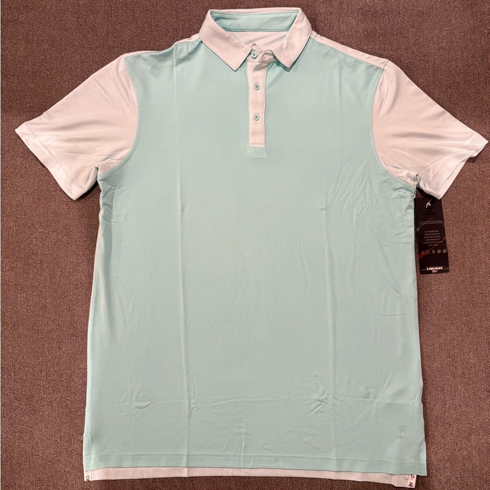 Head Golf Men's Polo Shirt Teal/White Performance Comfort‎ Active Medium NEW
